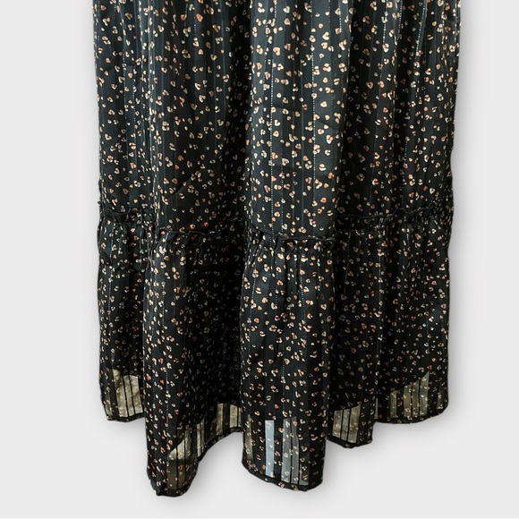 Japna Size Small Black Metallic Print Bohemian Peasant Tiered Midi Sheer Dress - Picture 10 of 11